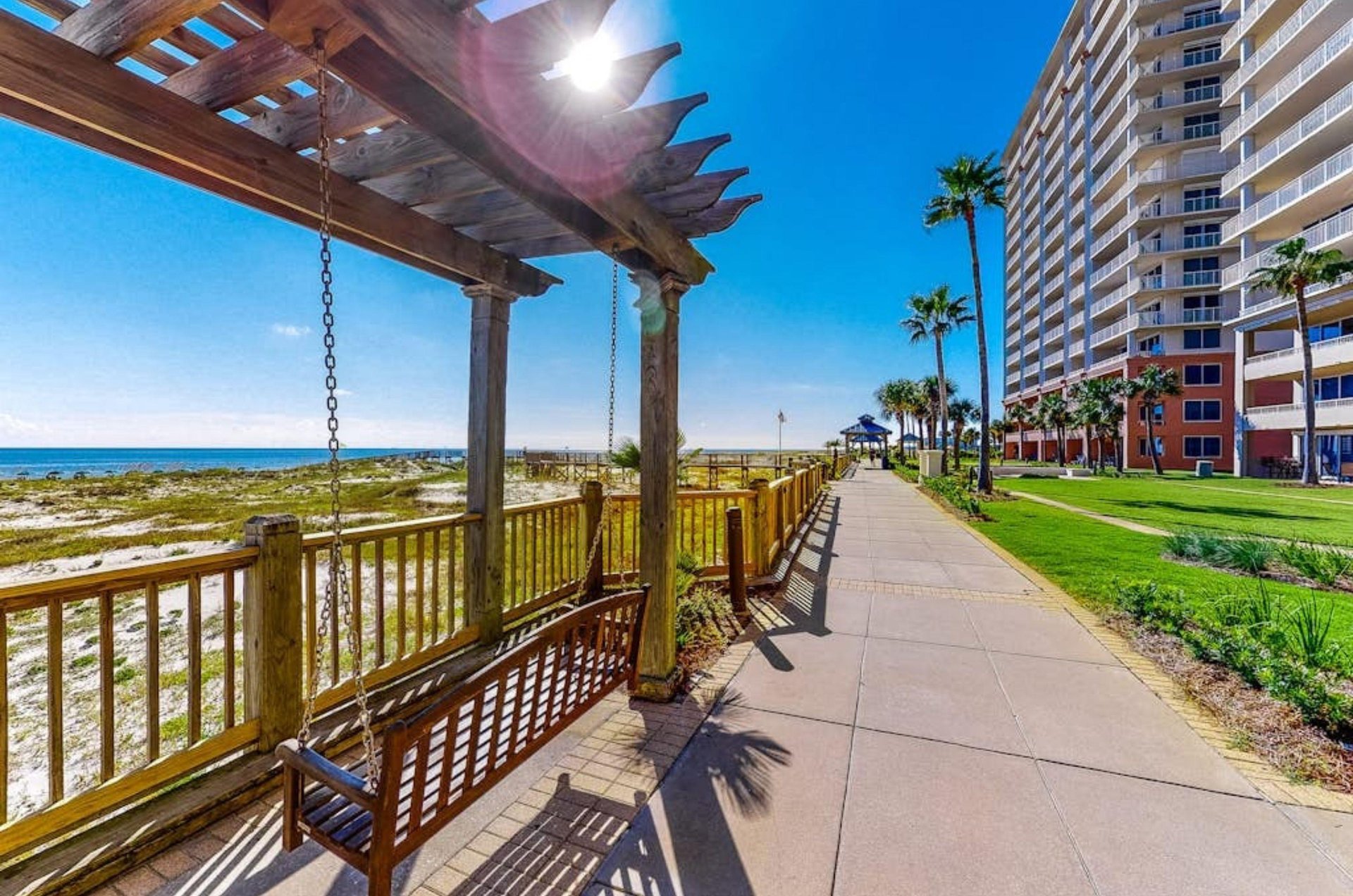 Unwind and relax with beachfront porch swings