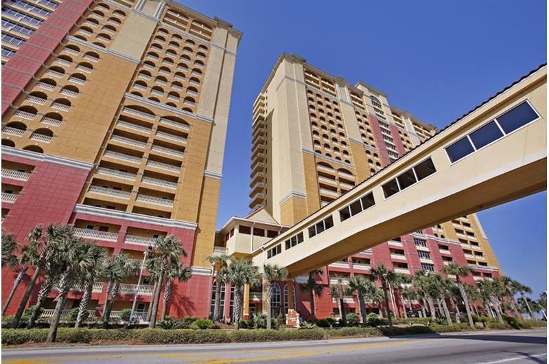 Easy walkover from a comfortable parking deck to your condo at Calypso in Panama City Beach Florida