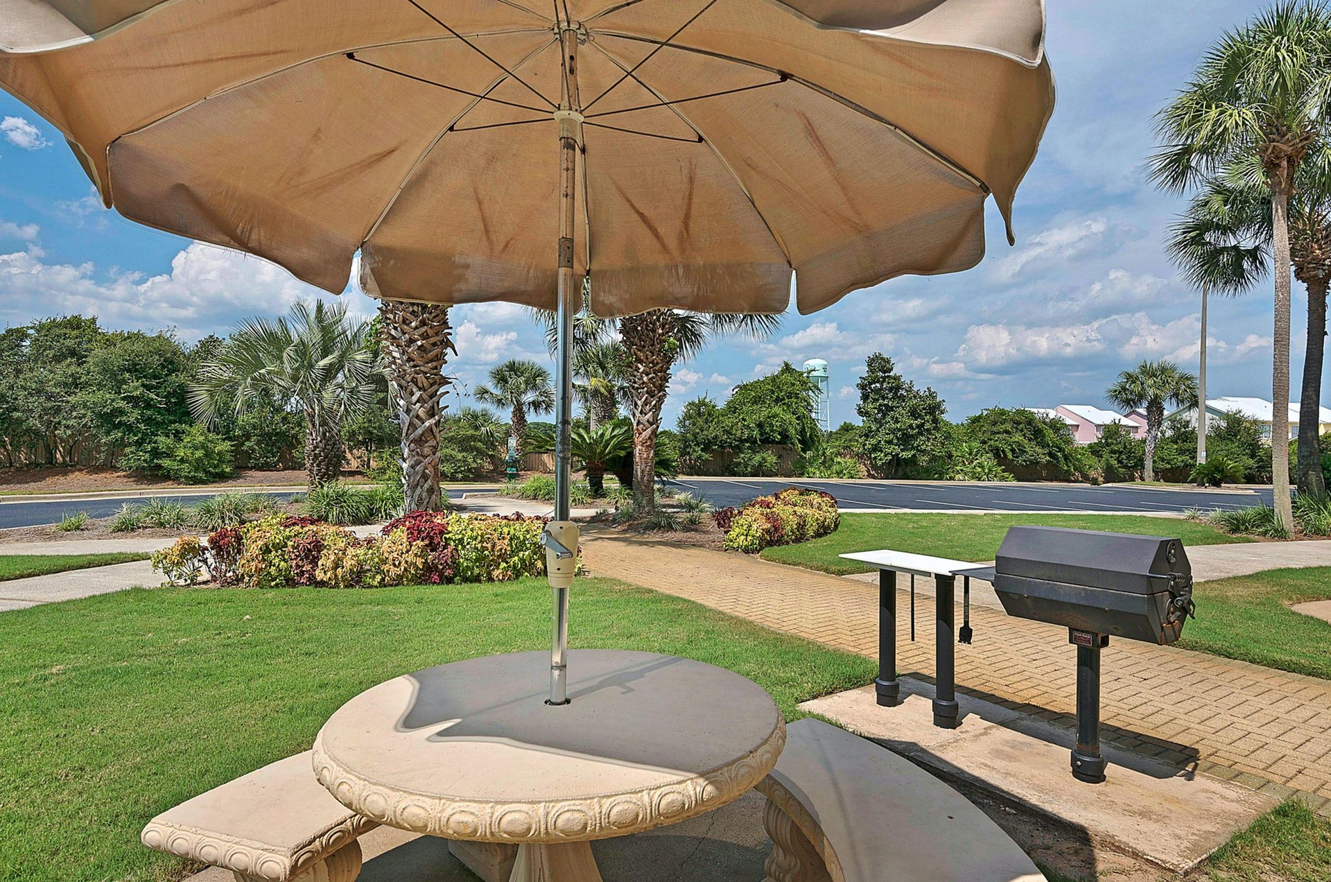 Outdoor tables and benches provide great places to dine outside.