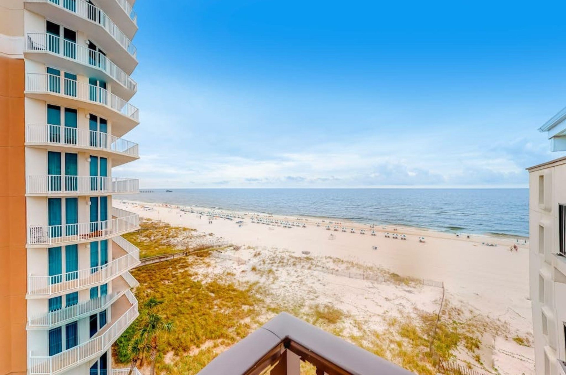 View of the Gulf from a private balcony at Island Sunrise in Gulf Shores Alabama