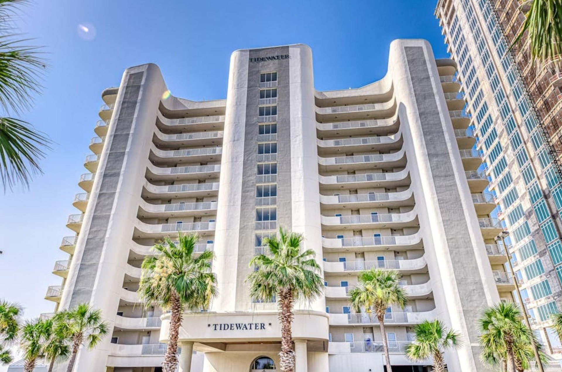 View from thhe parking lot of Tidewater Beach Resort Condominiums in Orange Beach Alabama