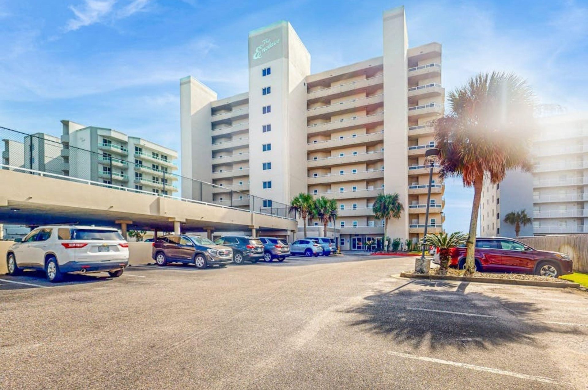 The parking lot in front of the Enclave in Orange Beach Alabama