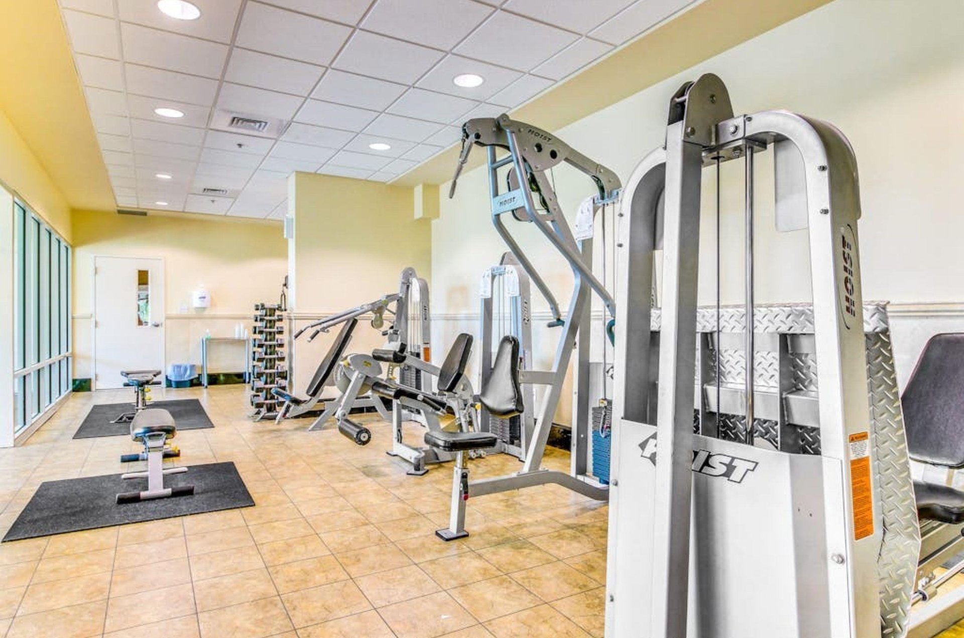 Strength equipment in the gym at Crystal Towers in Gulf Shores Alabama
