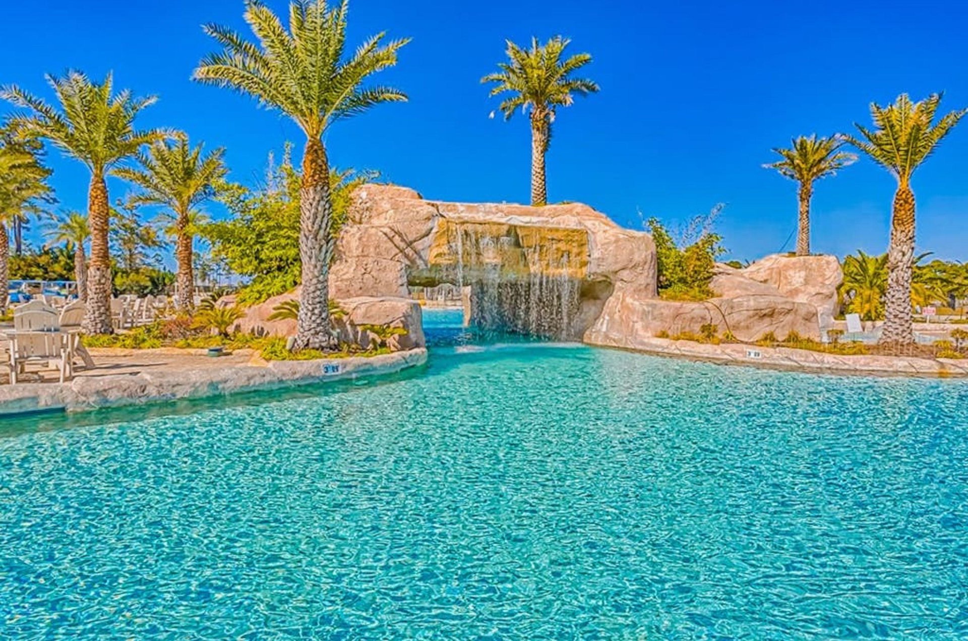 The outdoor swimming pool at the Wharf Condominiums in Orange Beach Alabama