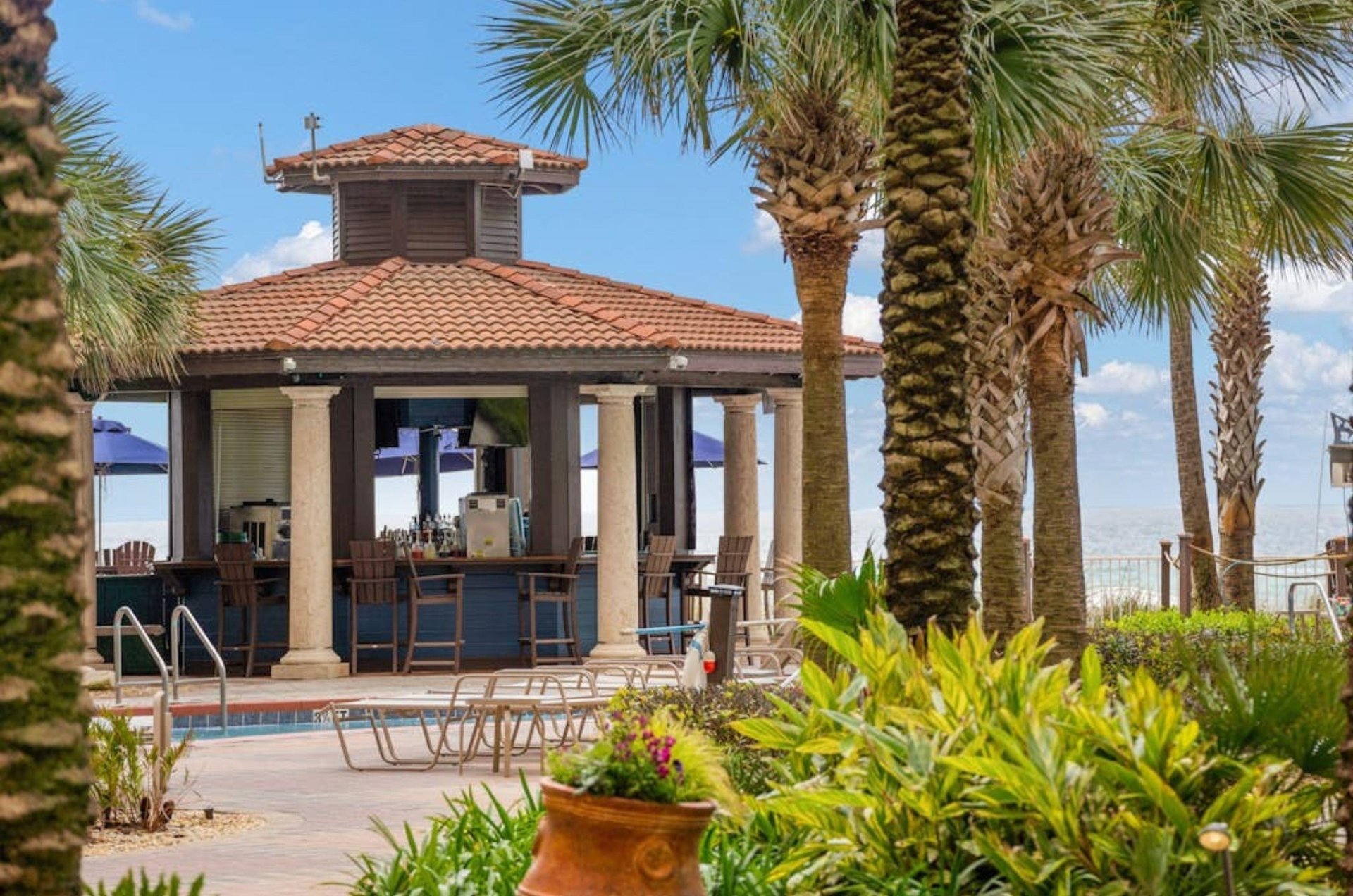 The poolside bar at Shores of Panama Resort in Panama City Beach Florida