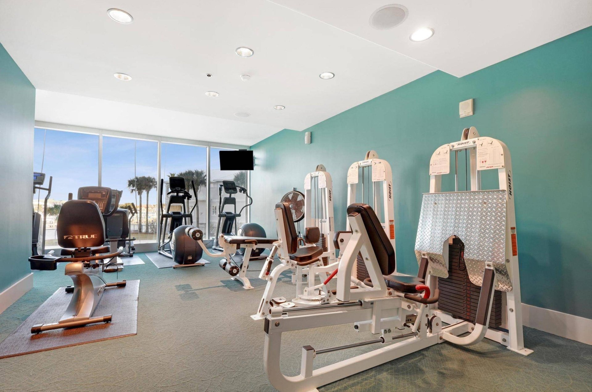 Strength equipment in the fitness center at Bella Luna
