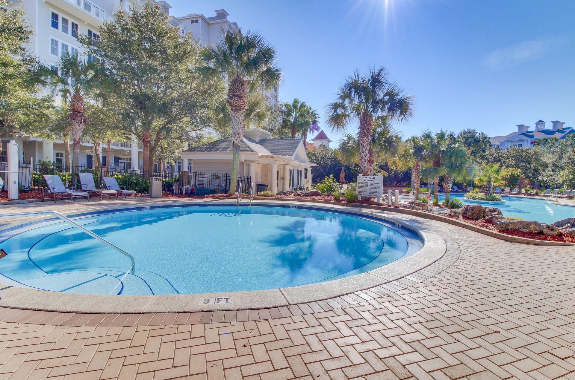 One of several pools on the property.