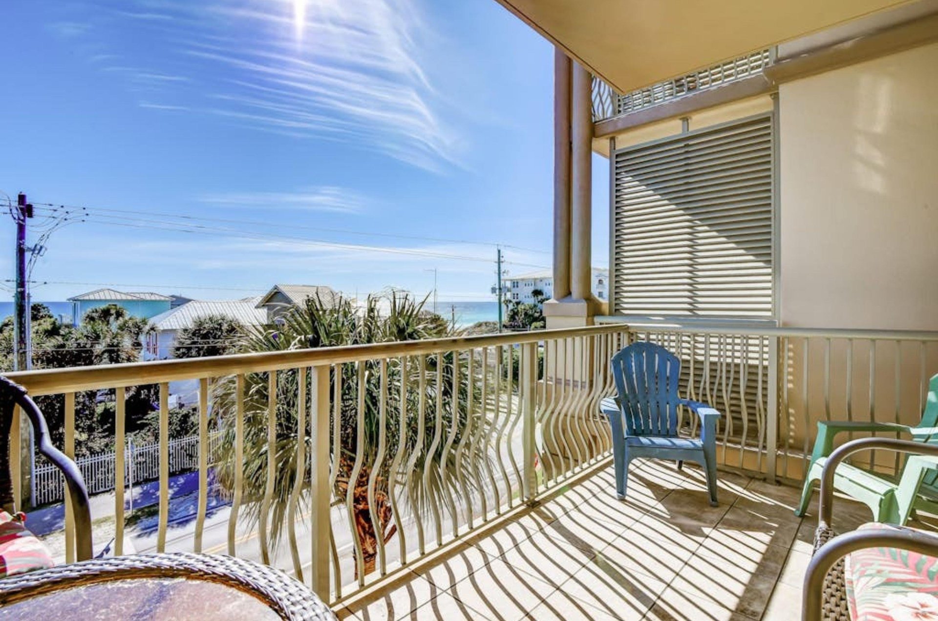 A private balcony at Abacos with lounge chairs