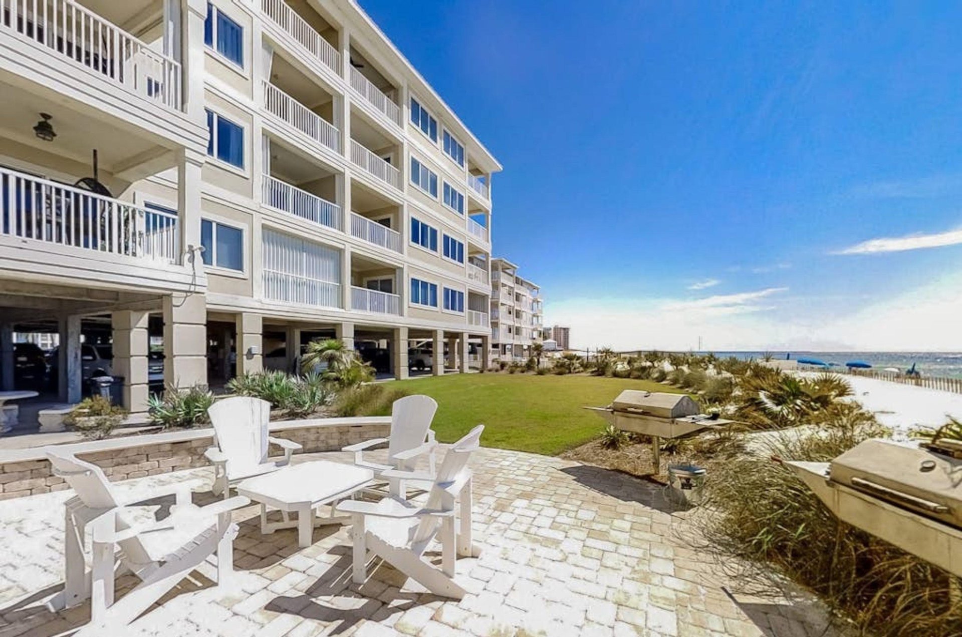 The deck and beach next to Marlin Key in Orange Beach Alabama
