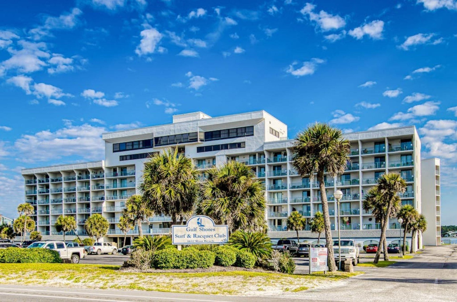 View from the street of Gulf Shores Surf and Racquet Club in Gulf Shores Alabama
