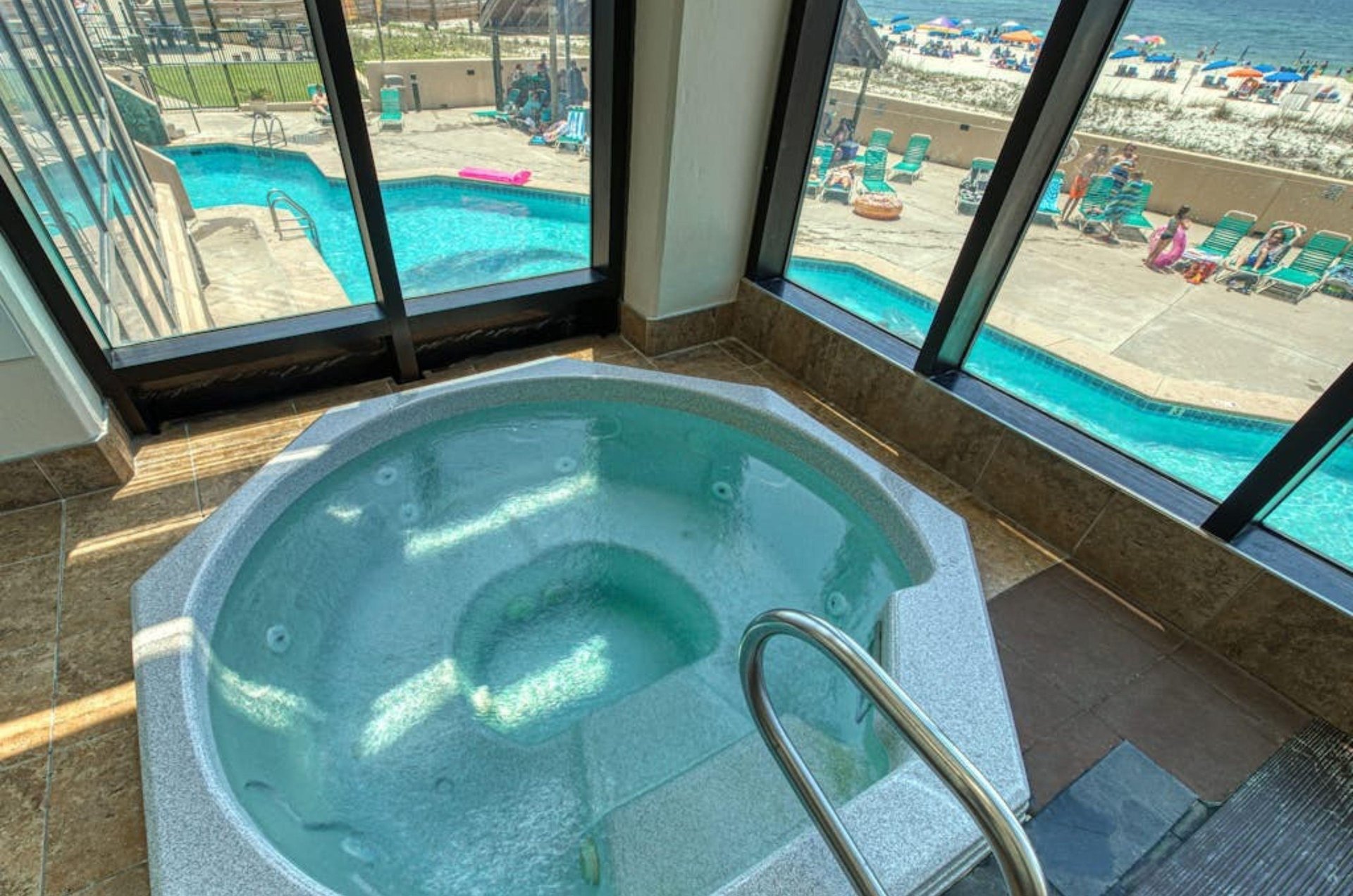 Overhead view of the indoor hot tub at Phoenix I in Orange Beach Alabama