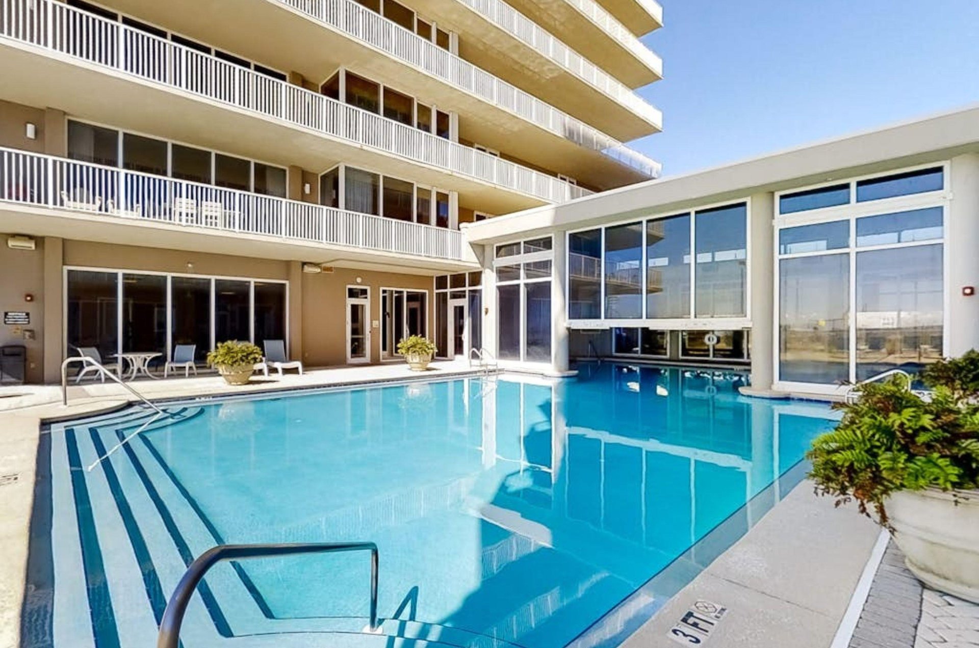 The indoor and outdoor swimming pool at the Mediterranean