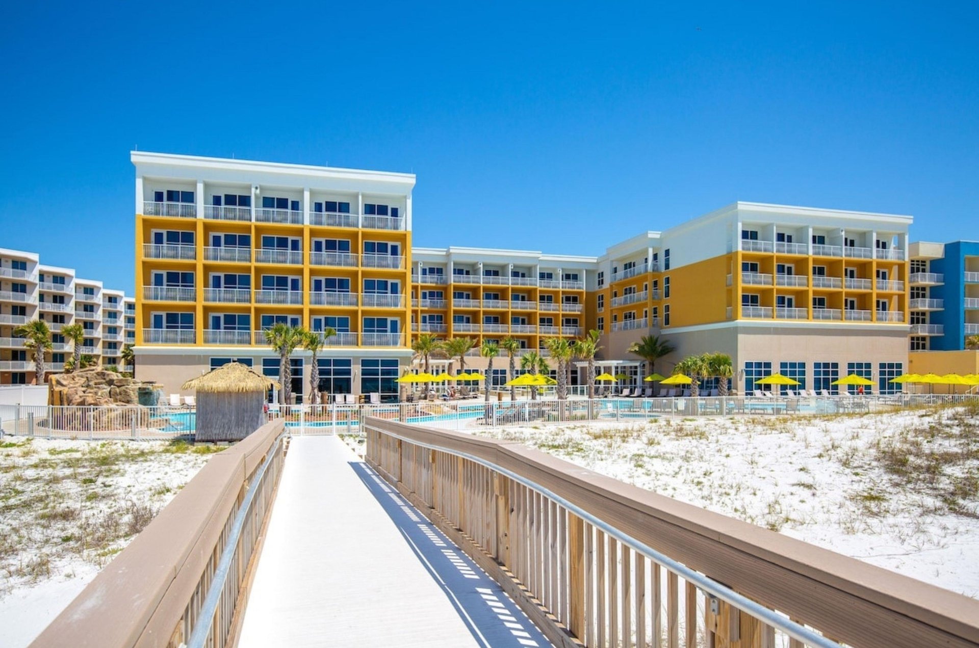 The beachfront facade of Hilton Garden Inn