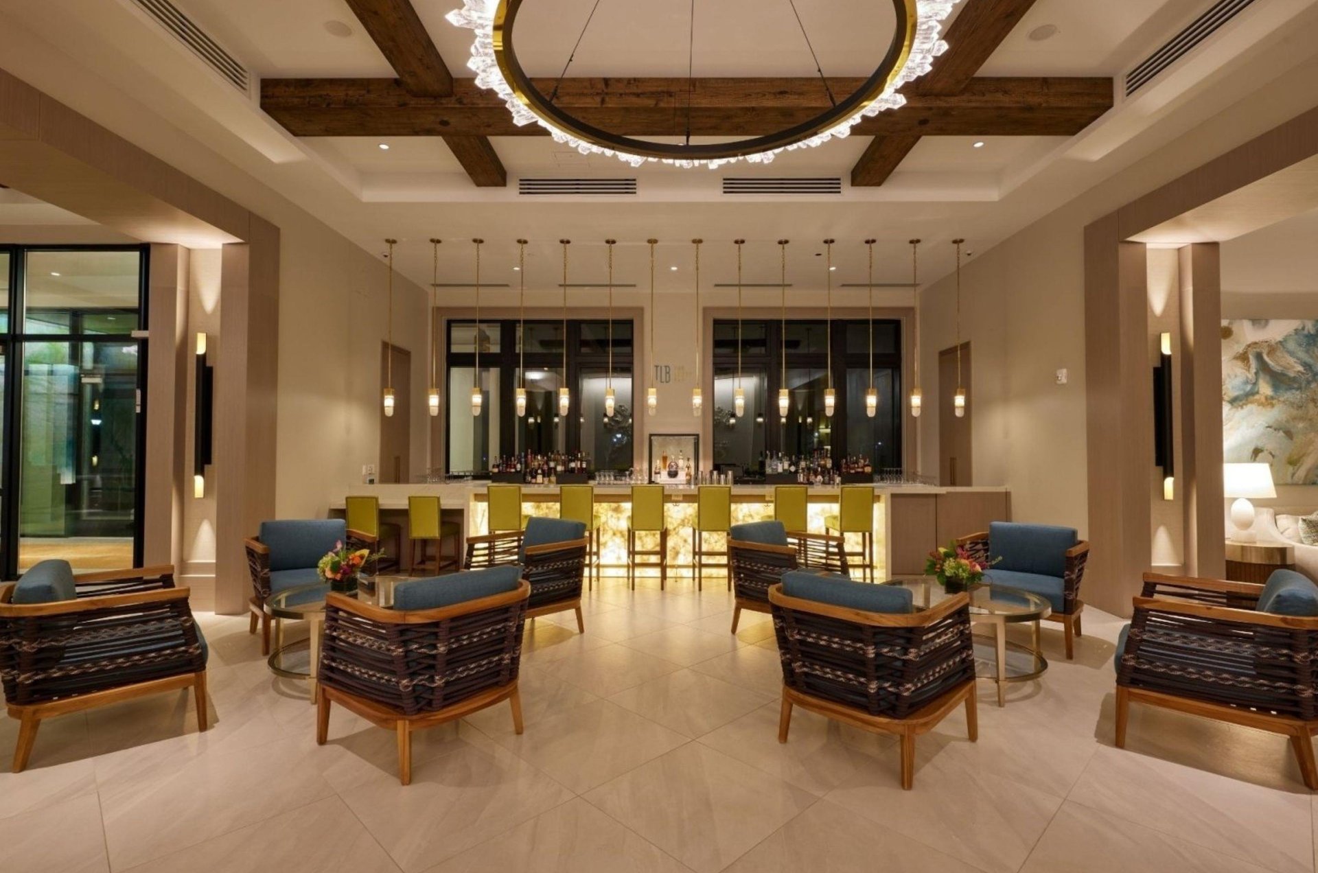 The elegant bar in the lobby at Hotel Effie in Destin Florida
