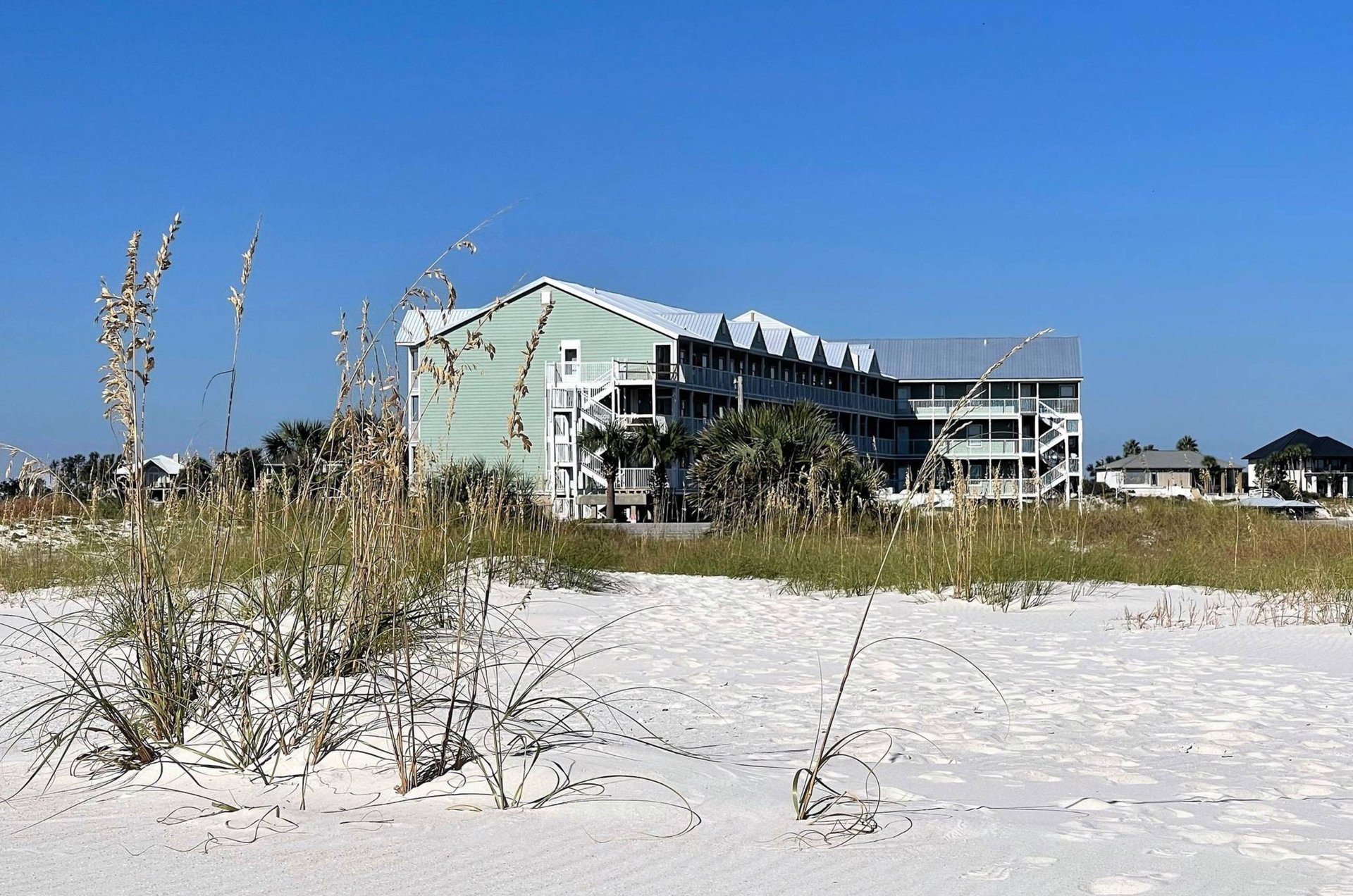 View from the beach looking across the street at Jubilee Landing