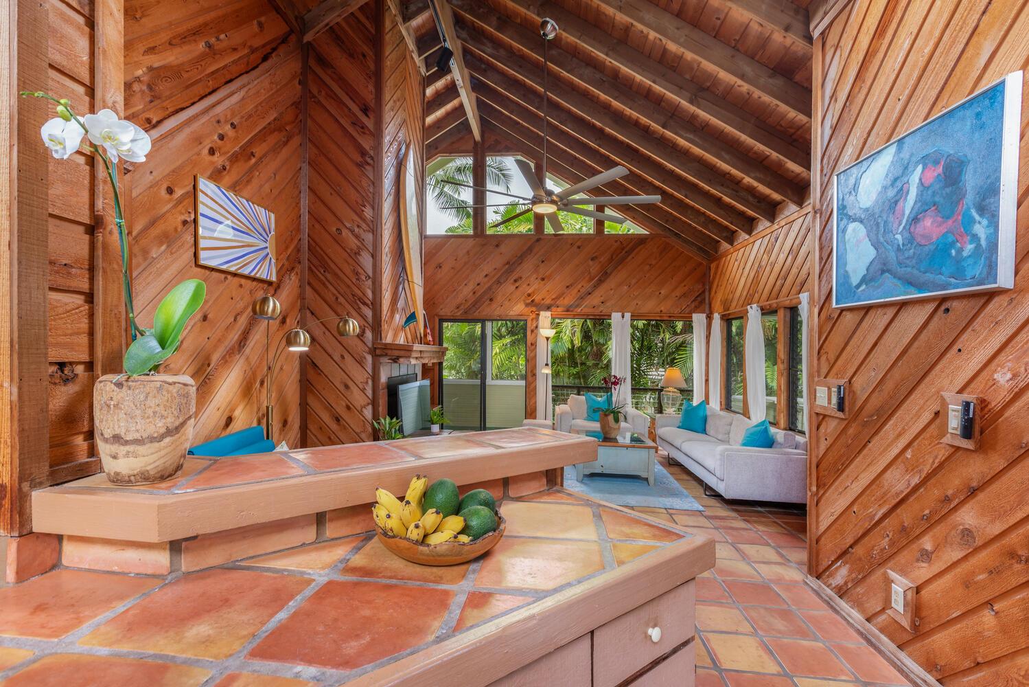 kitchen opens to living area