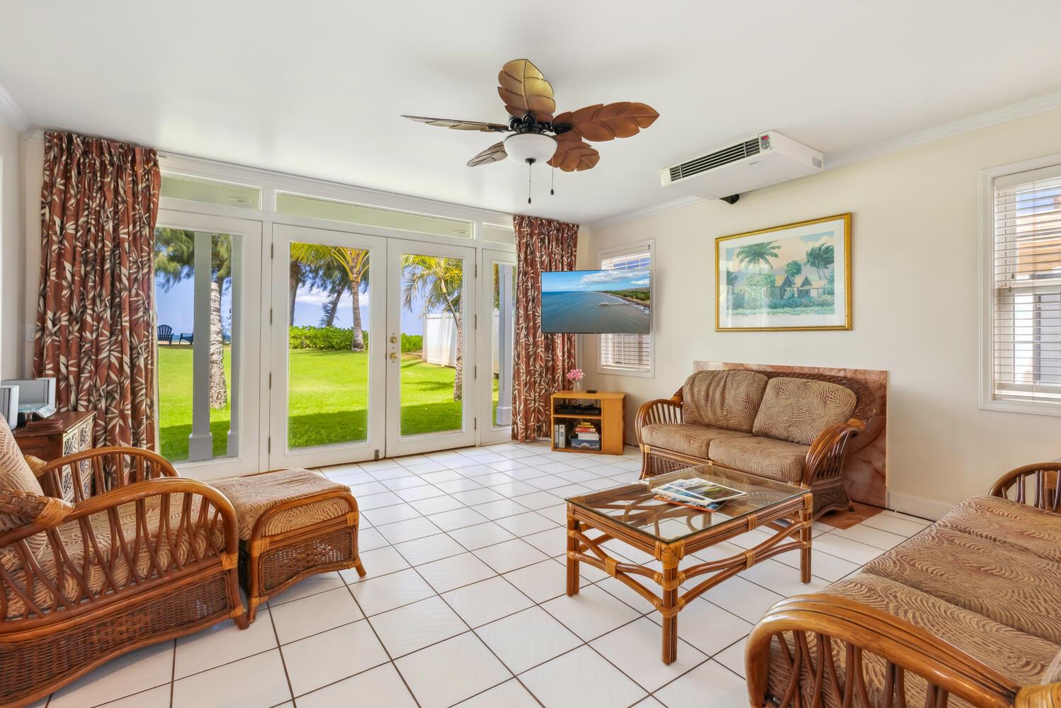Living area looks out towards the ocean