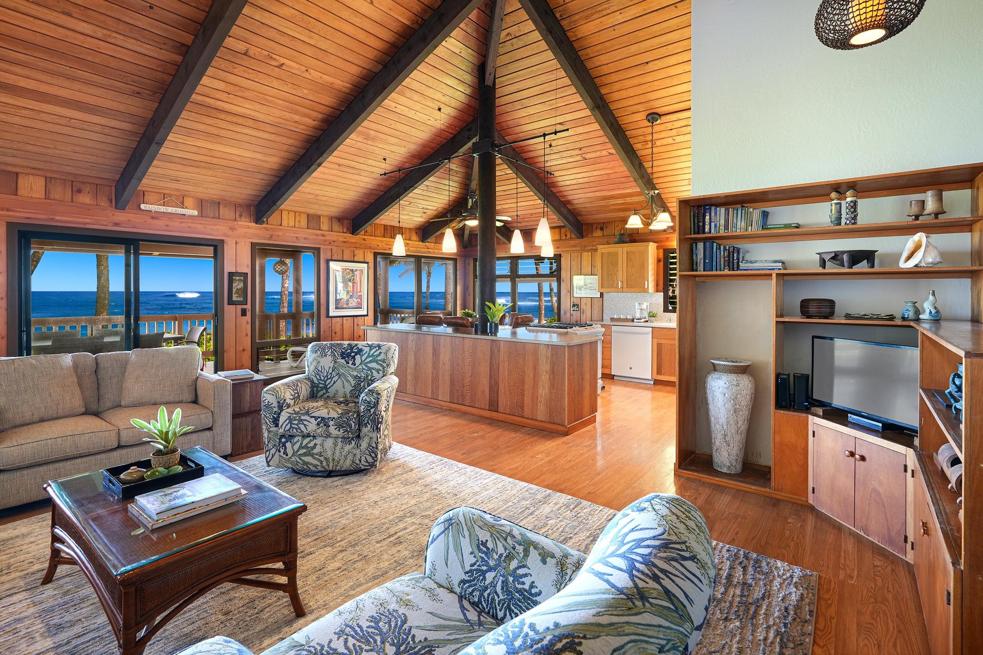 Living area is equipped with flat screen TV