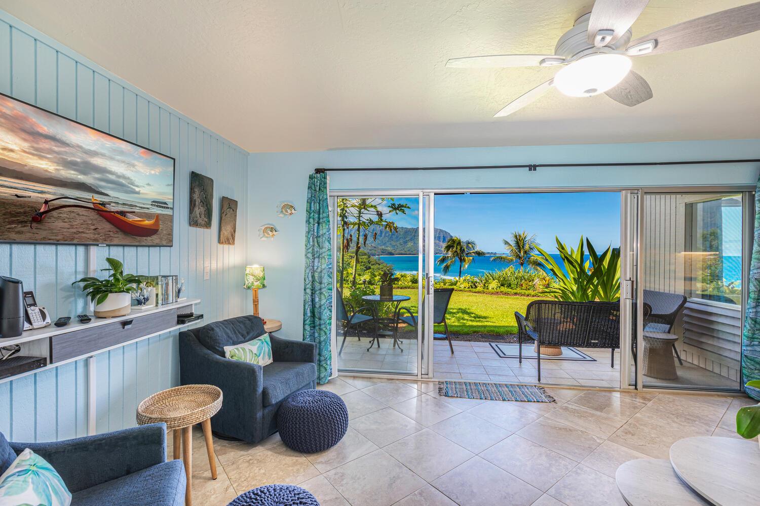 Living area has flat screen TV for entertainment