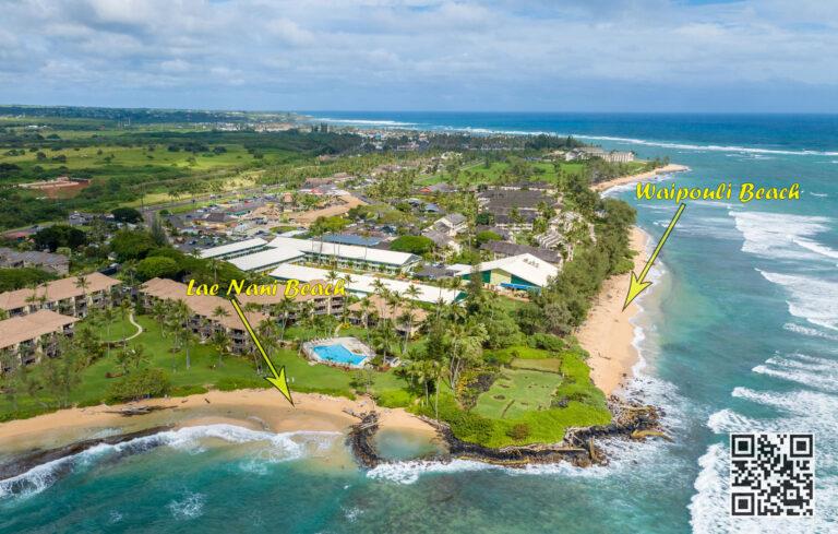 Aerial view of Lae Nani beach and Waipouli beach