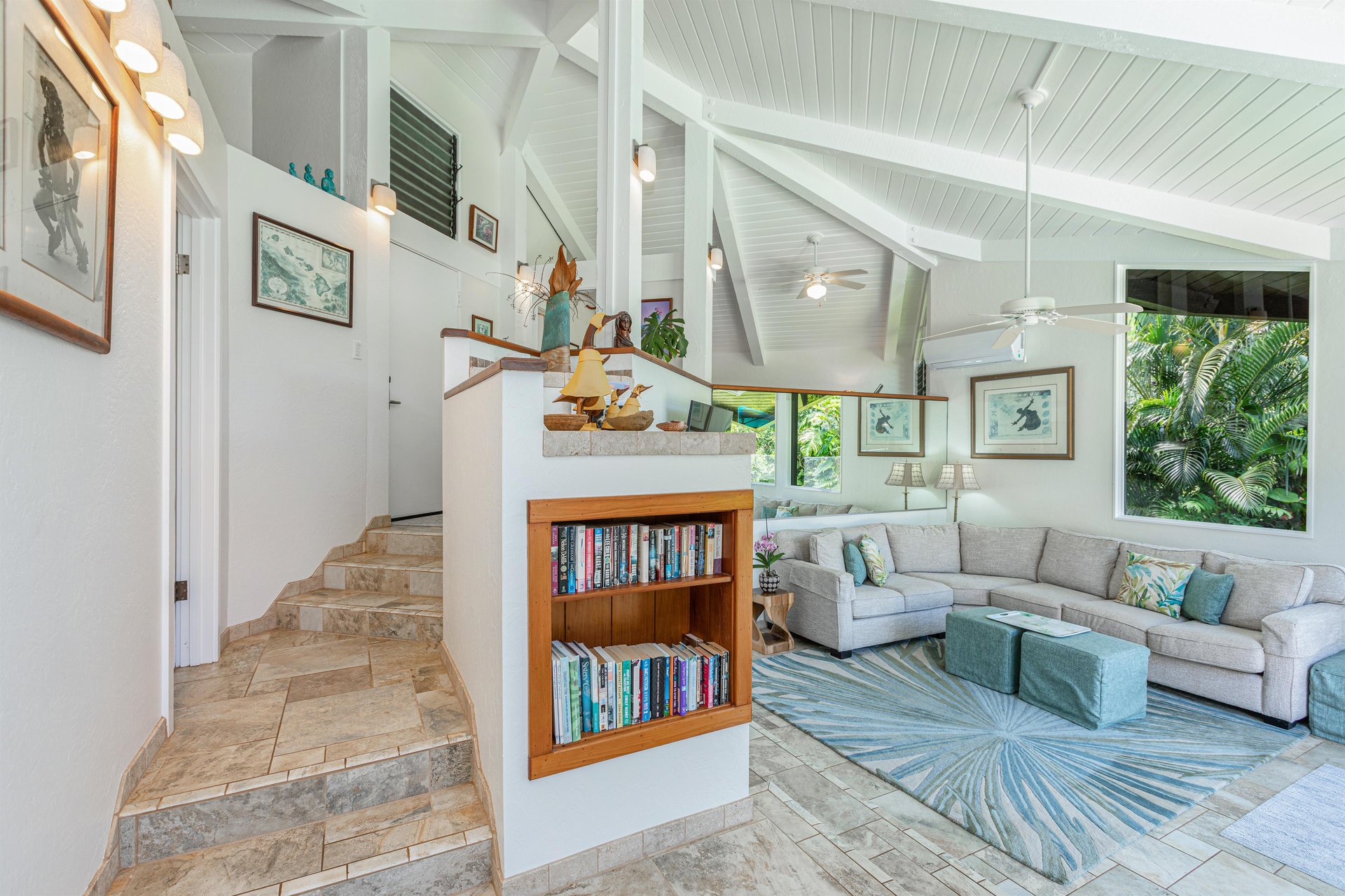 Stairs lead up to bedrooms