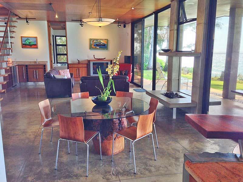 Beautiful custom ocean driftwood and glass indoor dining table