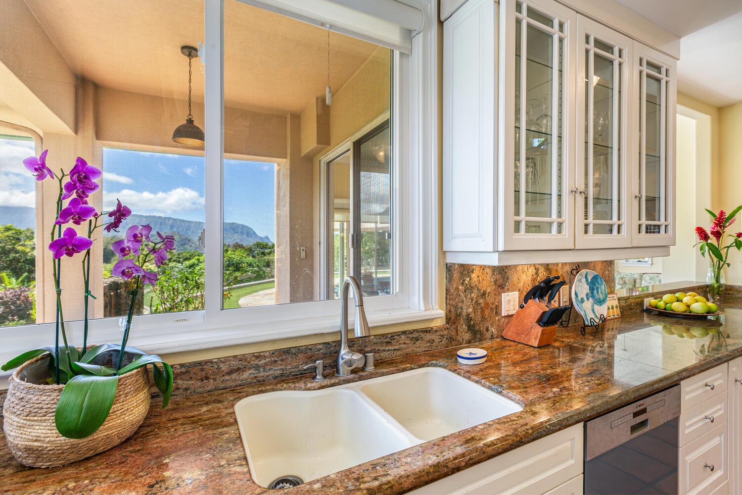 View of Bali Hai mountains from kitchen sink