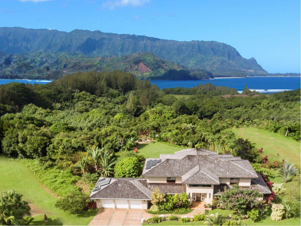 Aerial view of Hululani with spectacular Hanalei Bay  Bali Hai