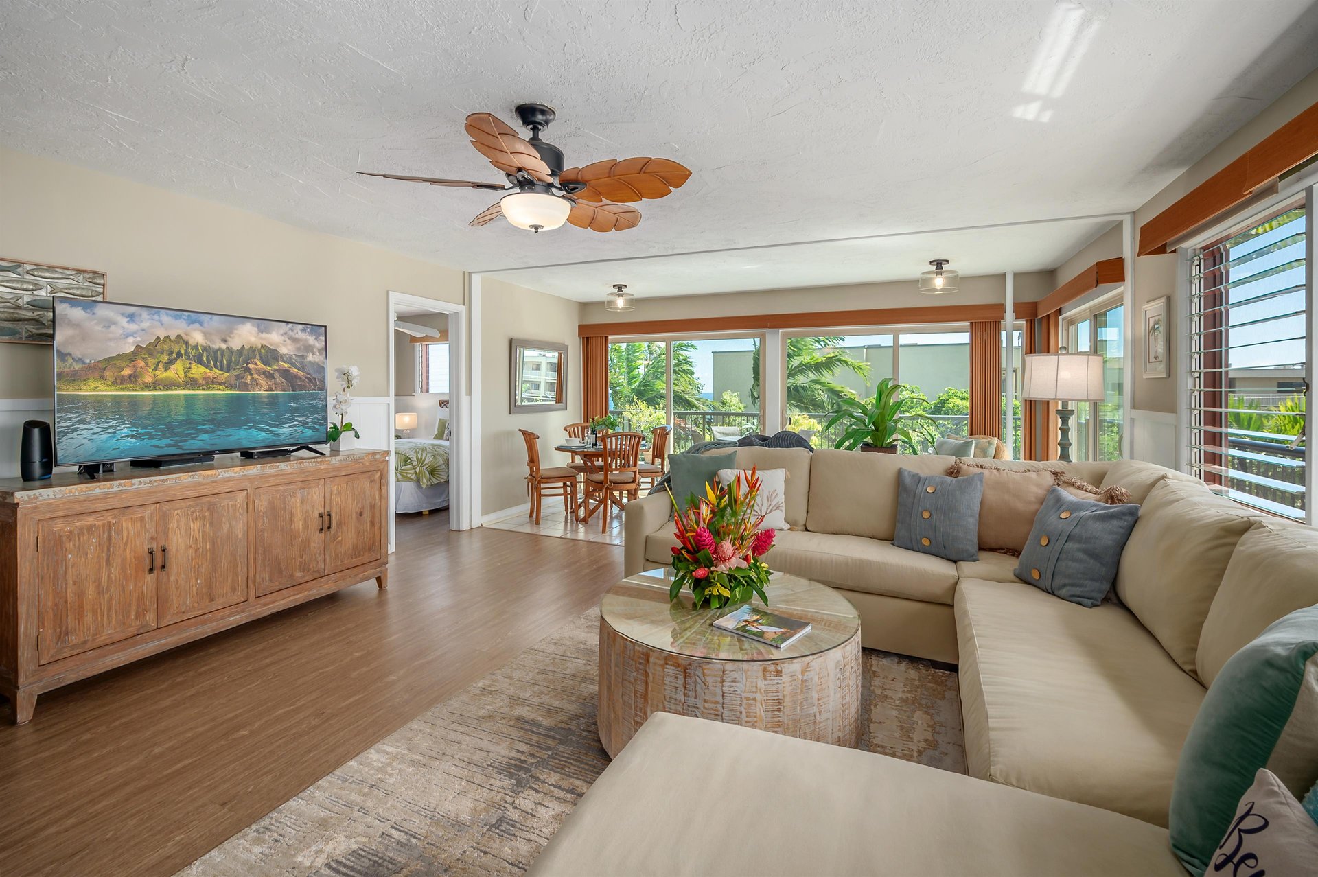 Gather together and be entertained by the flat screen TV