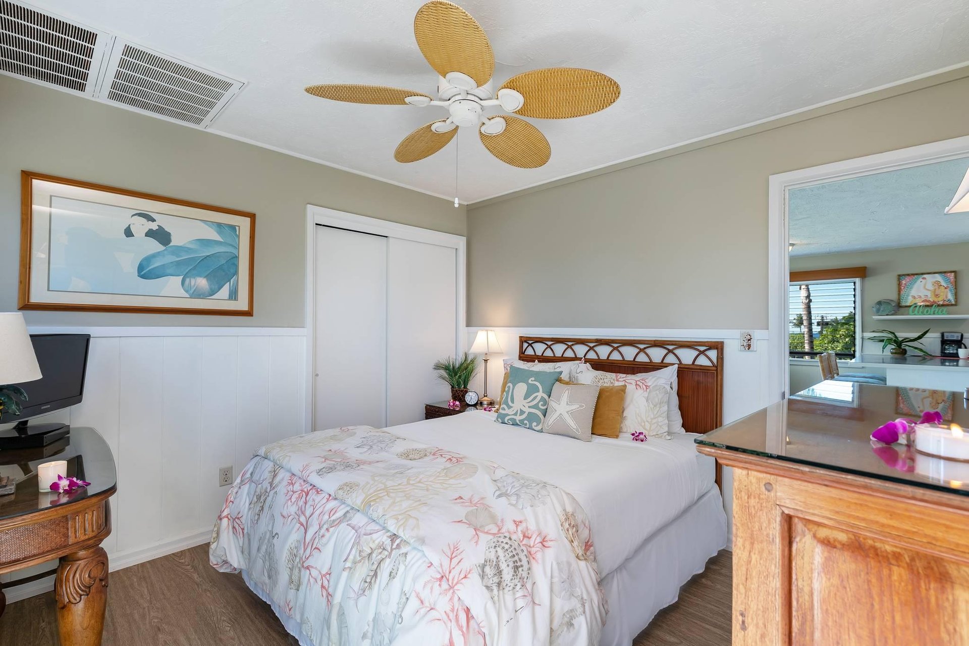 Guest suite is spacious and has a TV
