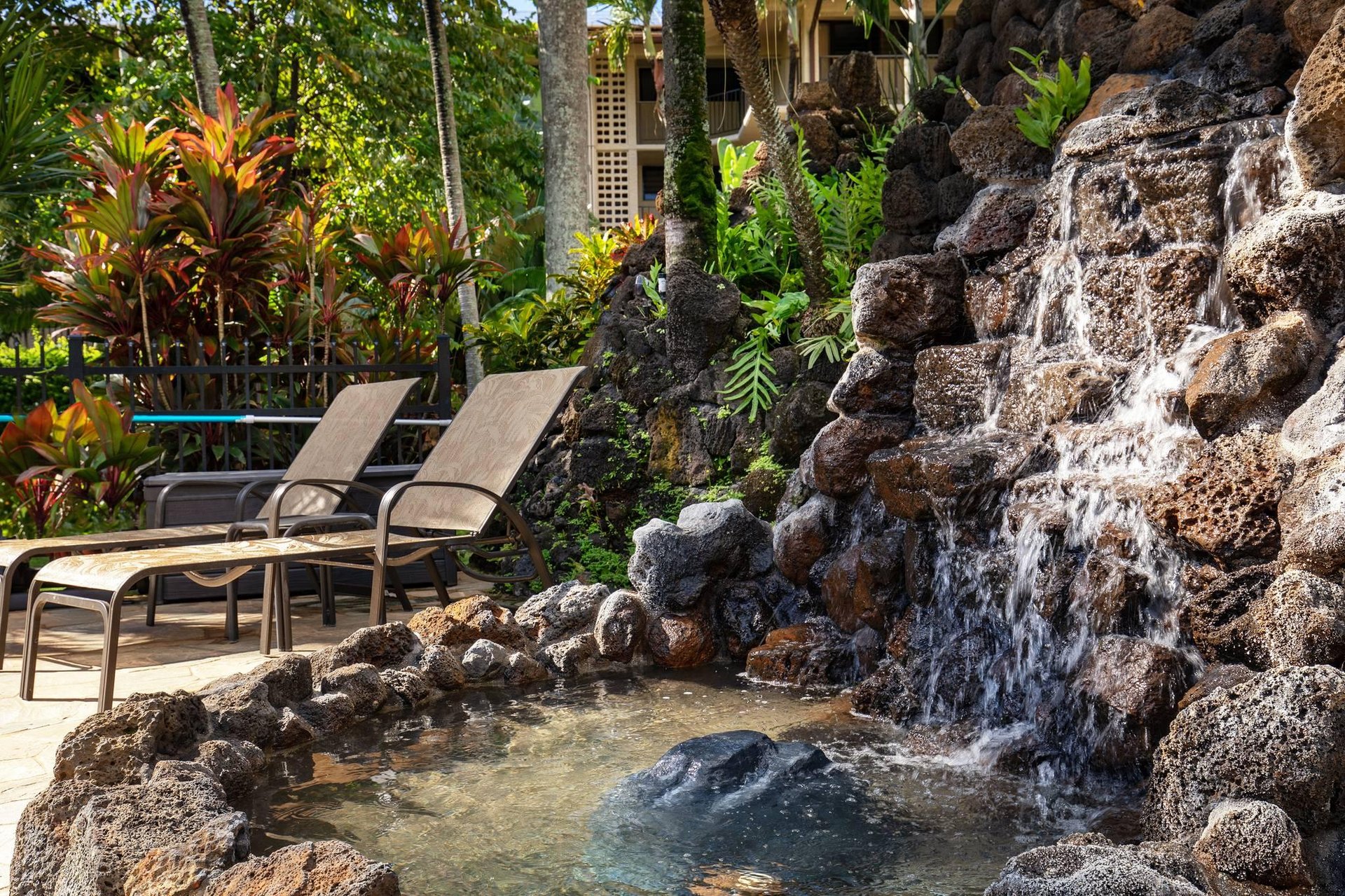 Beautiful waterfall in pool area