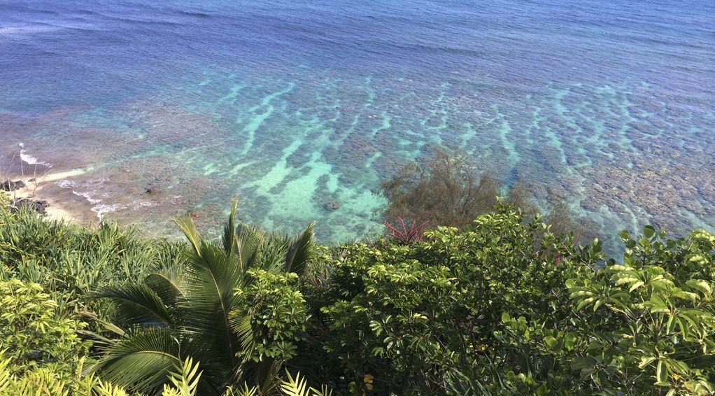 Looking down at Hideaways Beach