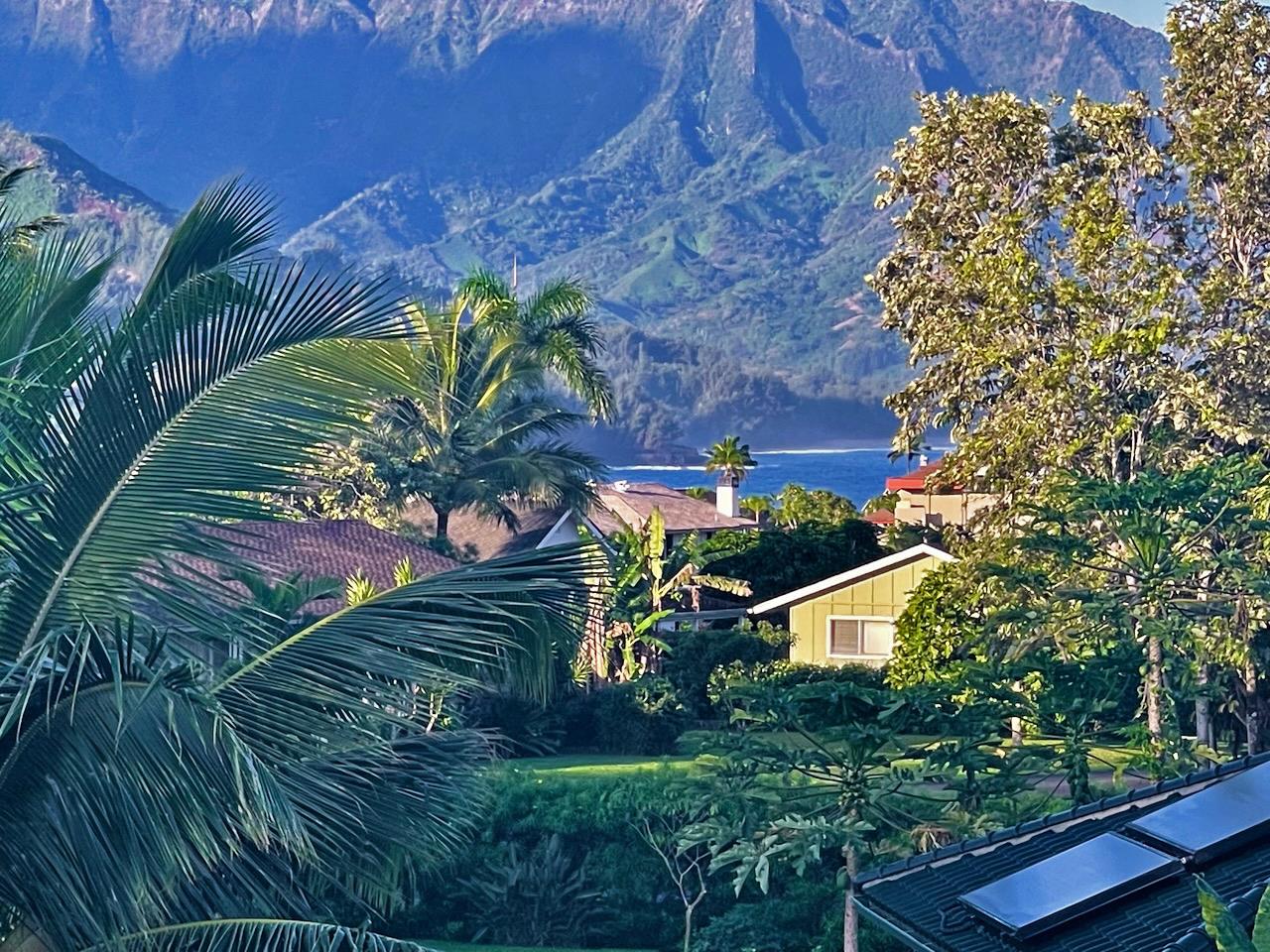 Distance view of Hanalei Bay from lanai
