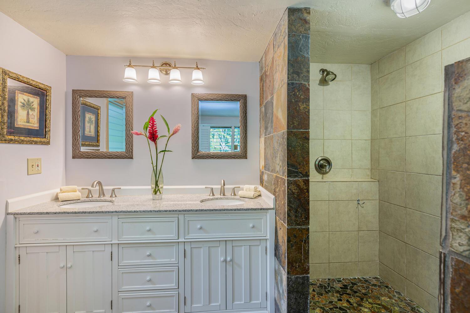 Master bathroom has large walkin shower