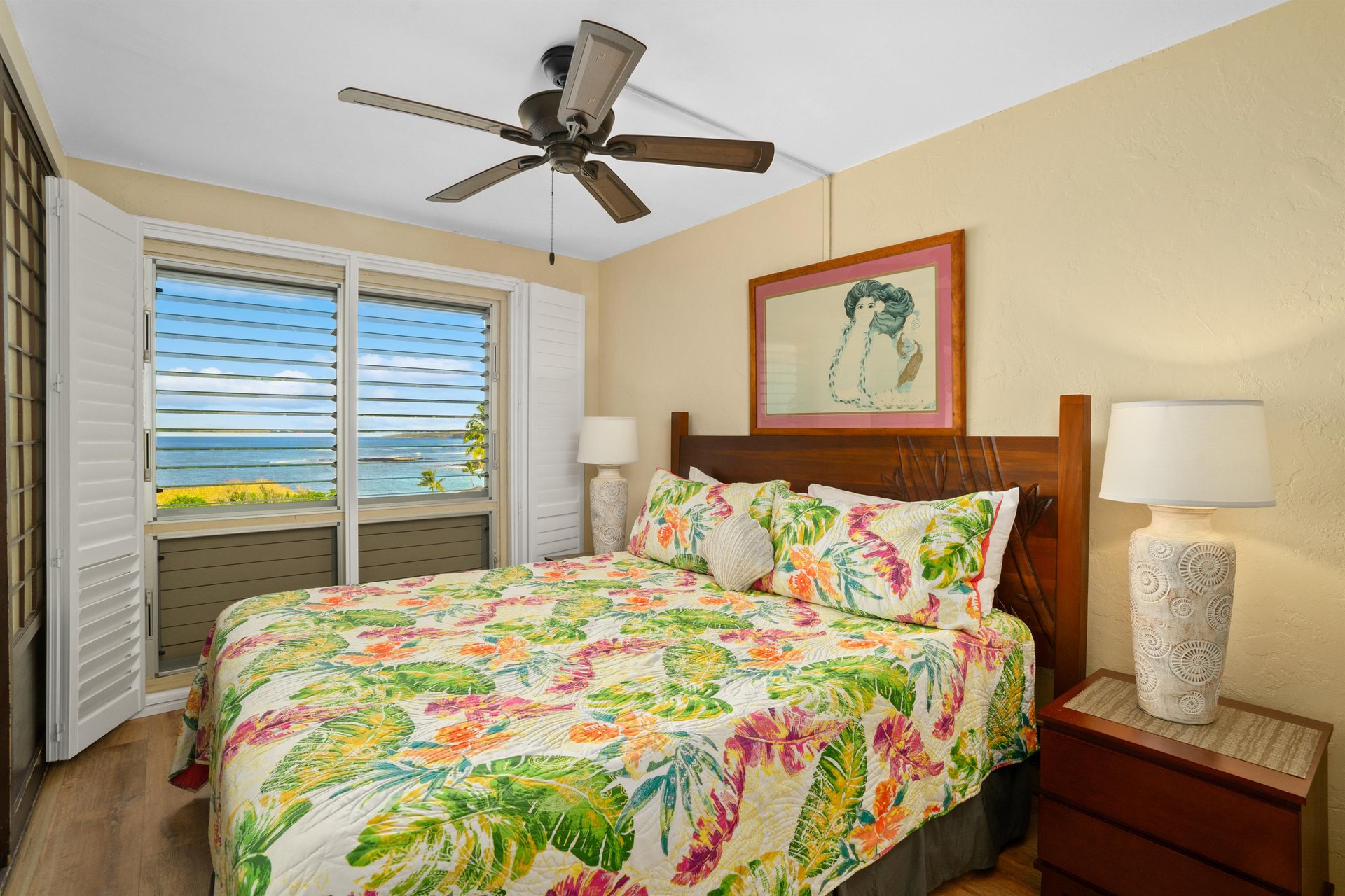 Bedroom has ocean views from window