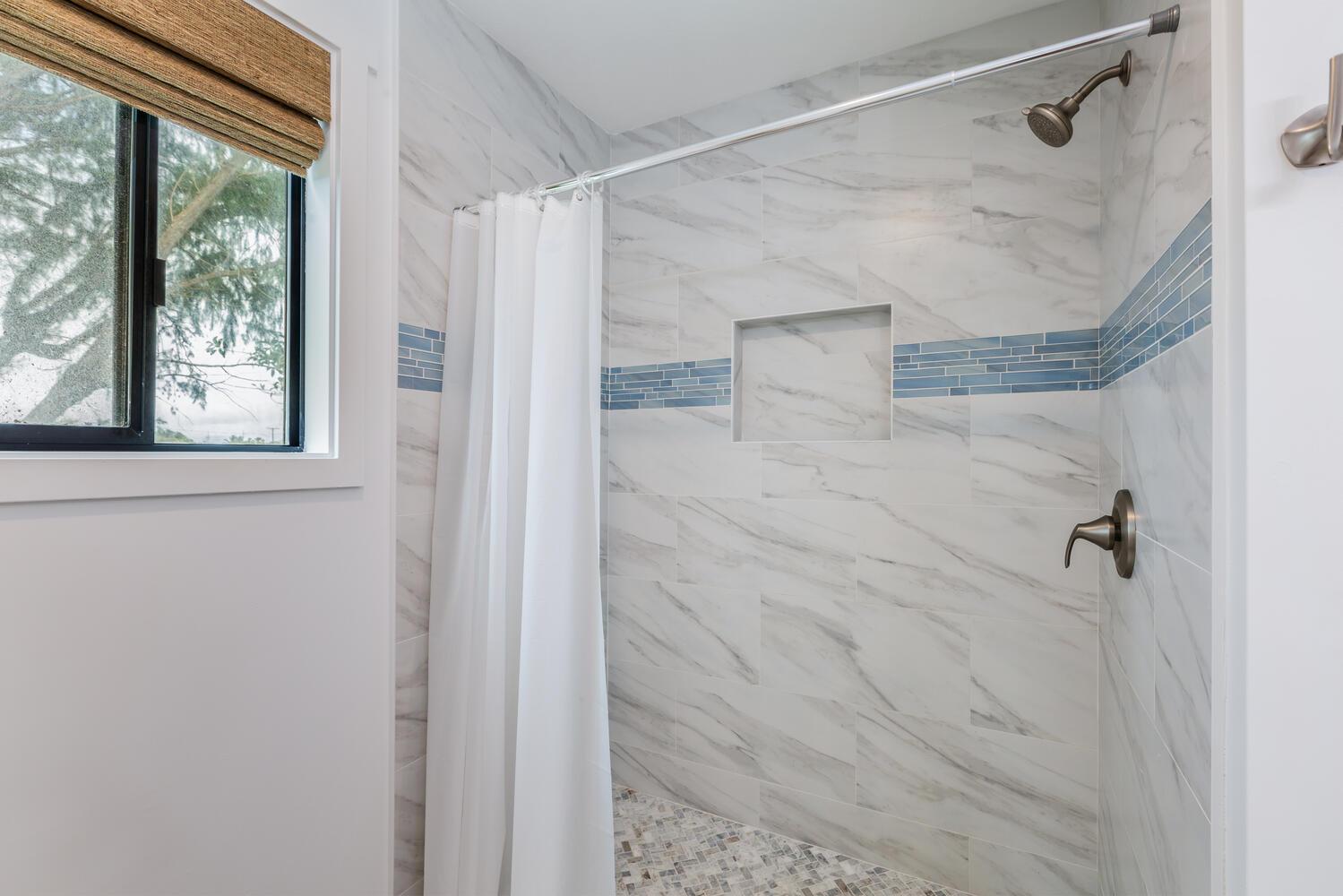 Main bathroom with spacious shower