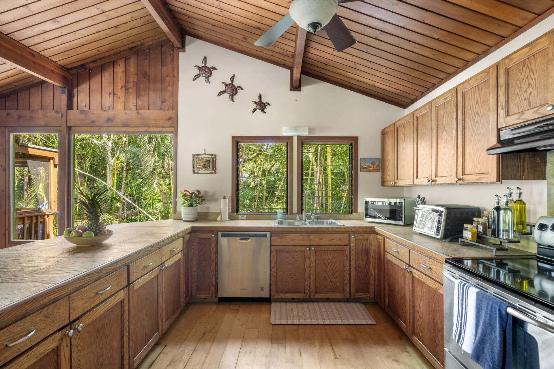 Kitchen is fully equipped with pots, pans and utencils