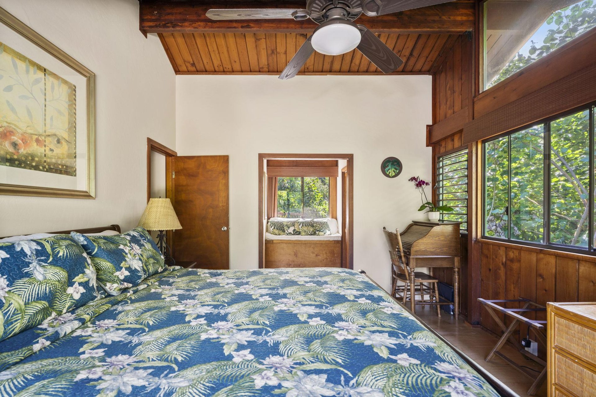 Master bedroom is spacious with high ceilings