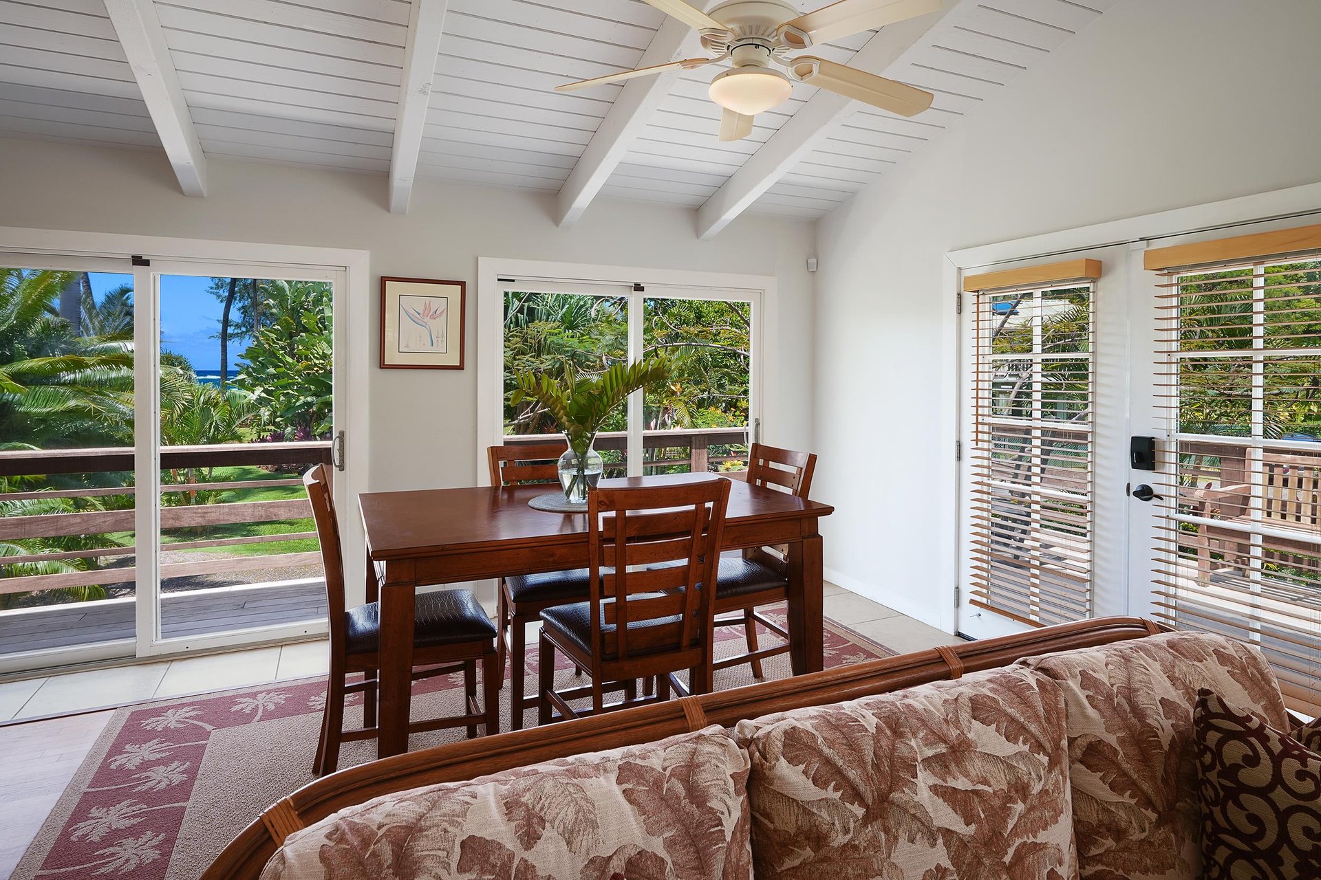 Partial ocean view with tropical greenery