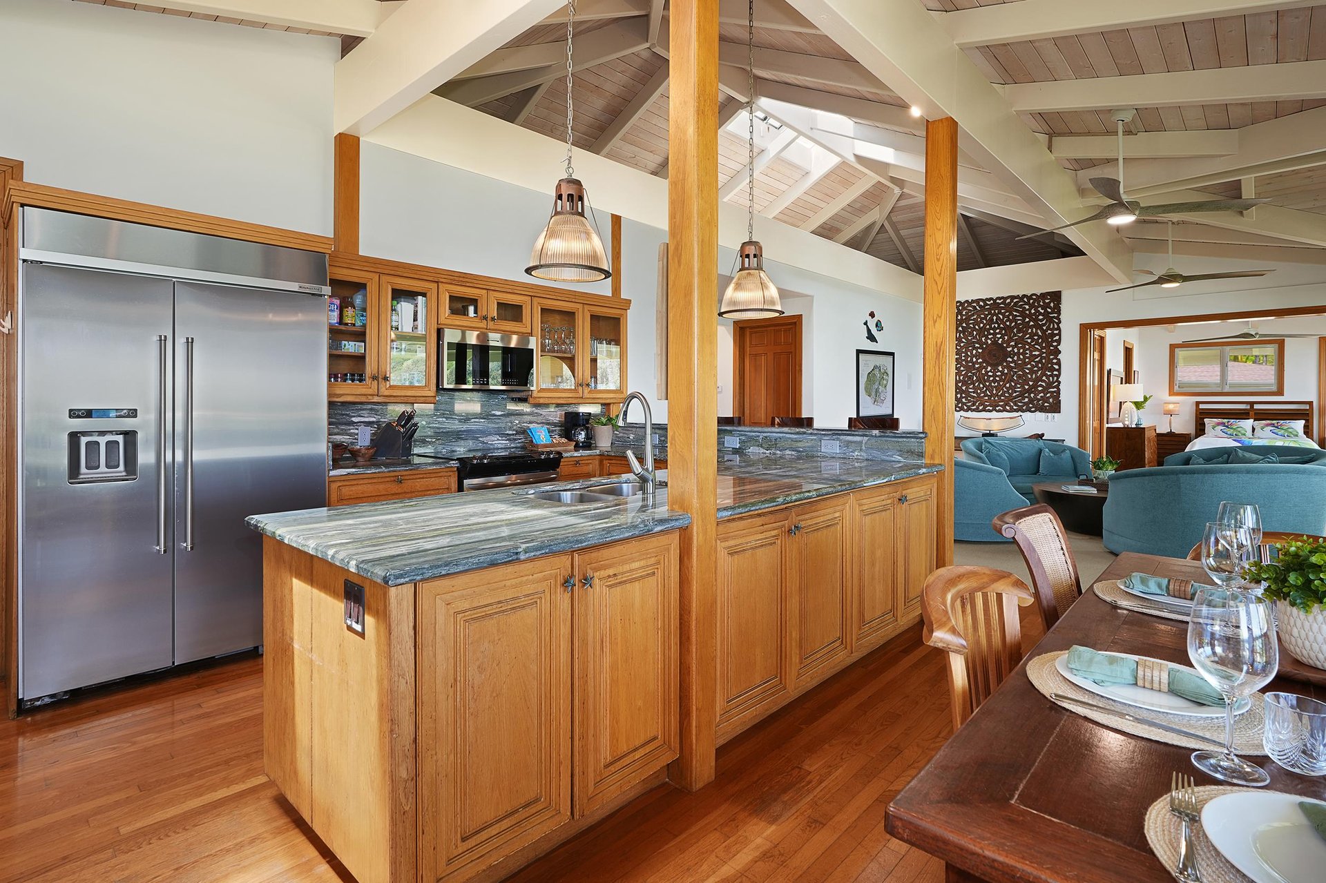 Kitchen is fully equipped with pots, pans and appliances