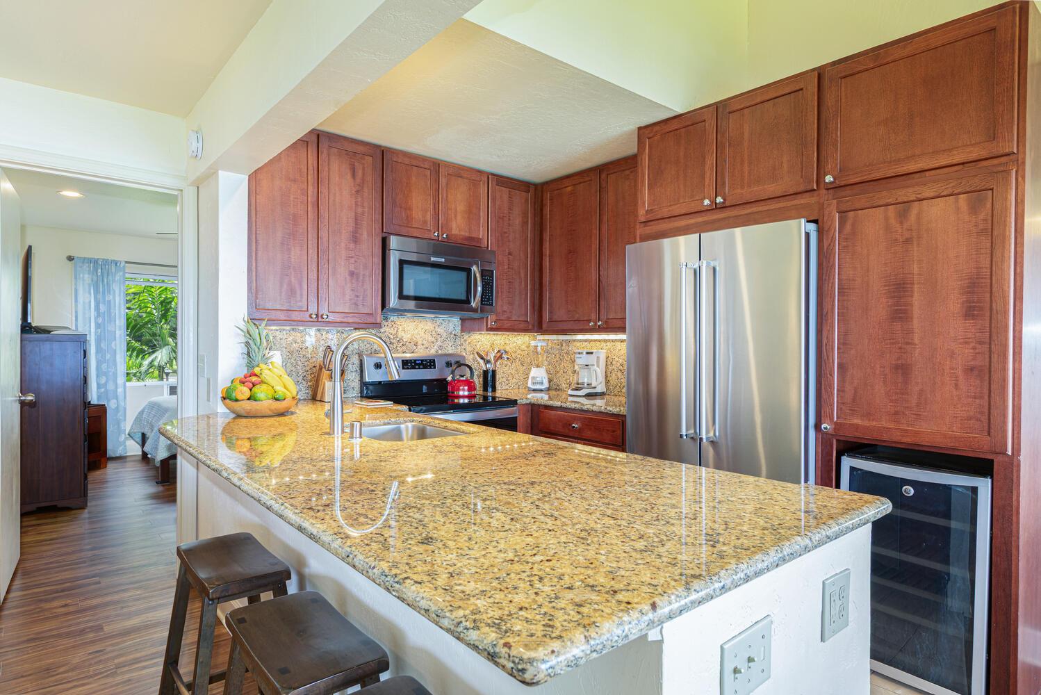 Kitchen is fully equipped with pots, pans  utensils