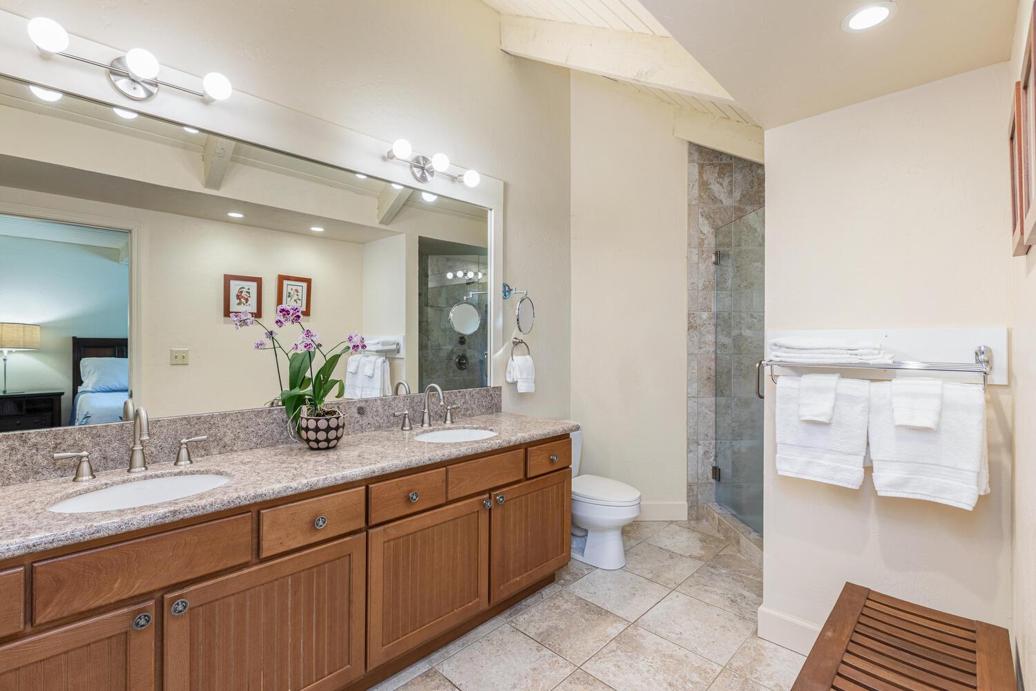 Master bathroom has double sink vanity