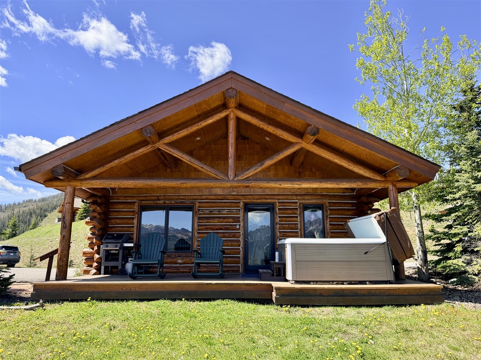 a cabin with a deck