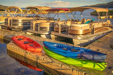 a group of boats on a dock