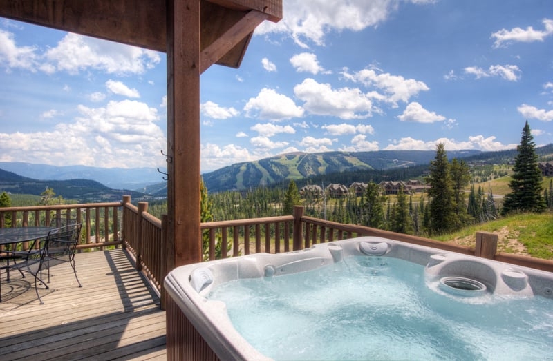 a pool on a deck