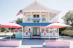 2260135 A Building With Umbrellas And A Flag On Top