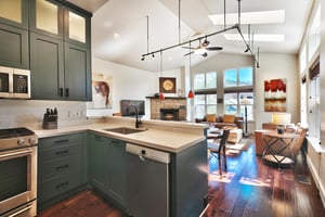 Kitchen opens up beautifully to the dining and living area