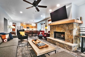 Living room opens up to the dining area and kitchen with open floor plan