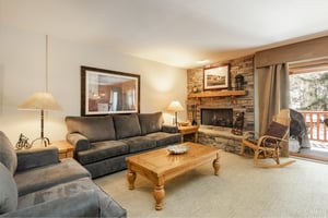 Queen sleeper sofa and gas fireplace in the living room