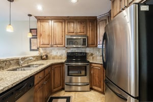 Stainless steel appliances in the upgraded kitchen